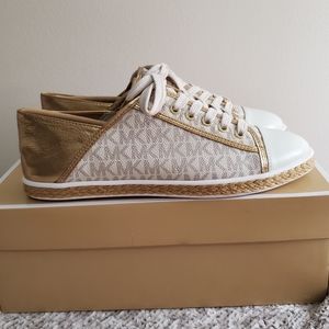 MICHAEL Michael Kors Kristy Espadrille Leather Vanilla & Gold Lace Up Sneaker